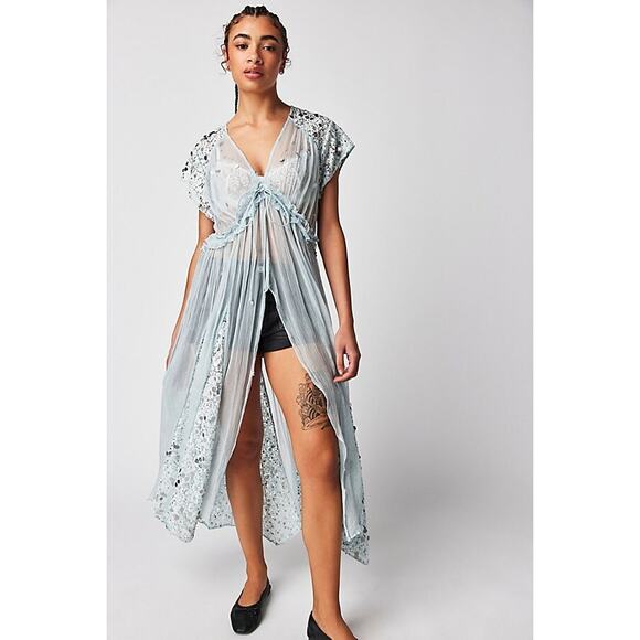 Free People Dresses & Skirts - Free People Make A Splash Sequin Sheer Cover-Up Dress Pale Blue